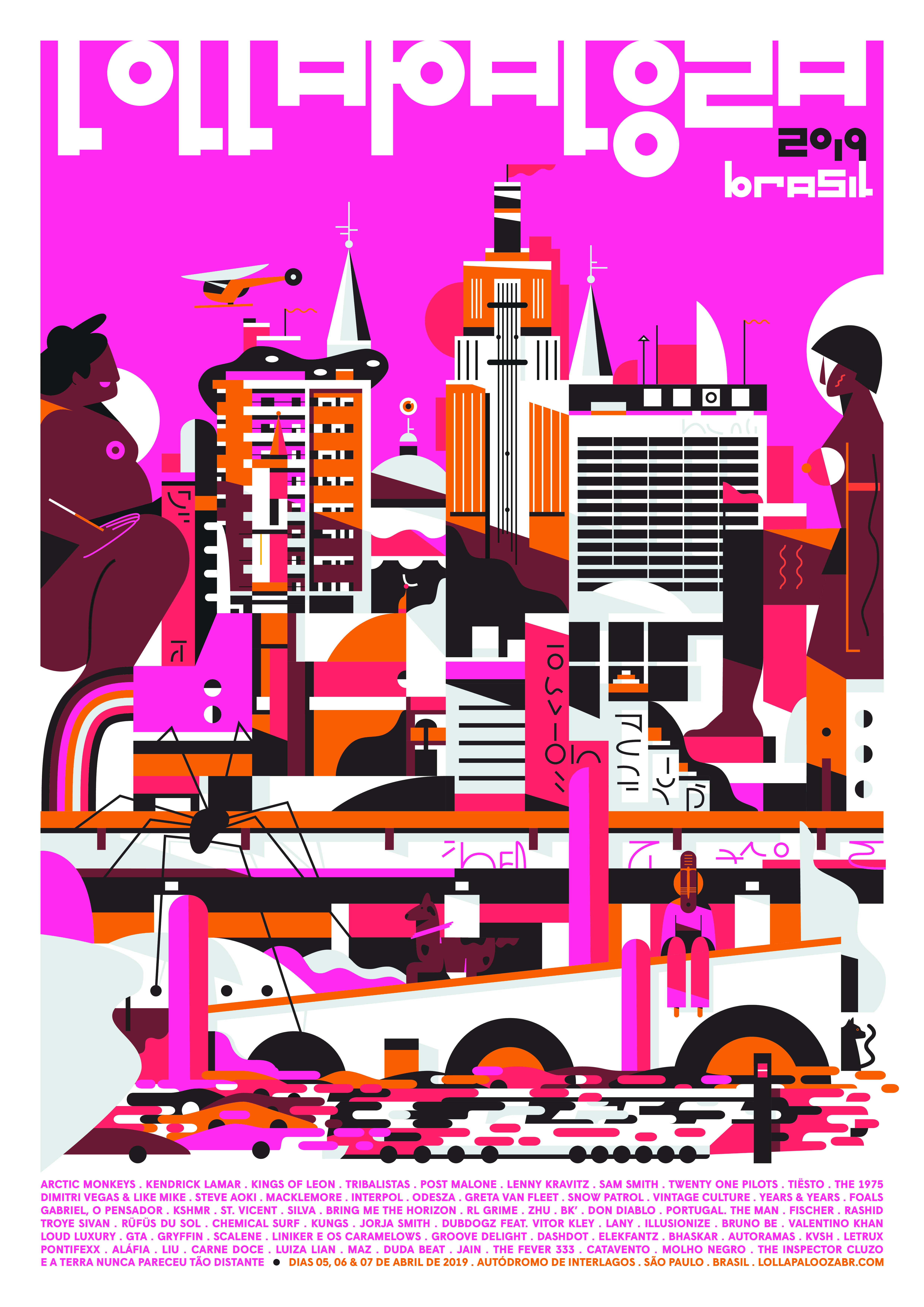 Cartaz do Lollapalooza 2019. Ilustração de Fabrizio Lenci