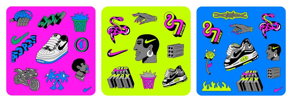 Ilustrações de Leandro sobre o universo sneaker head feitas para a Nike –