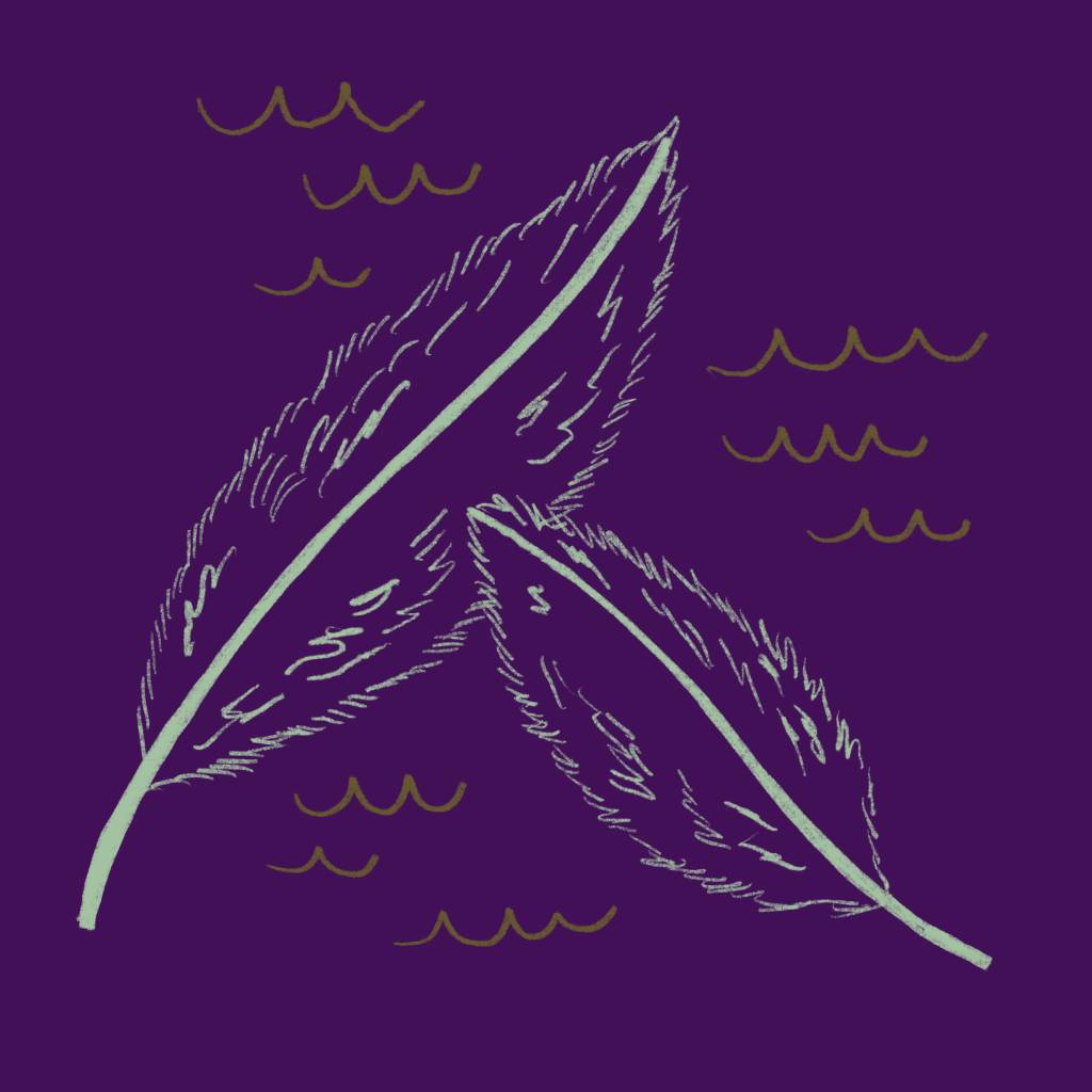Ilustração do peixinho no fundo roxo
