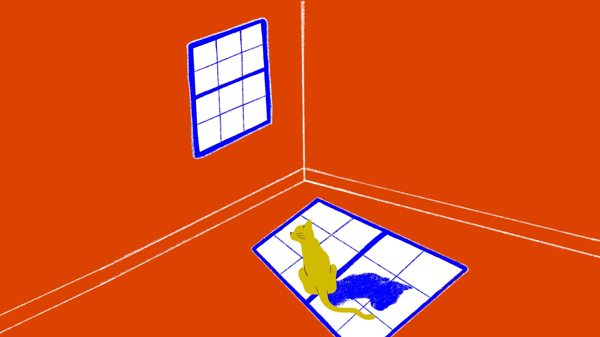ilustração de um gato tomando sol pela janela