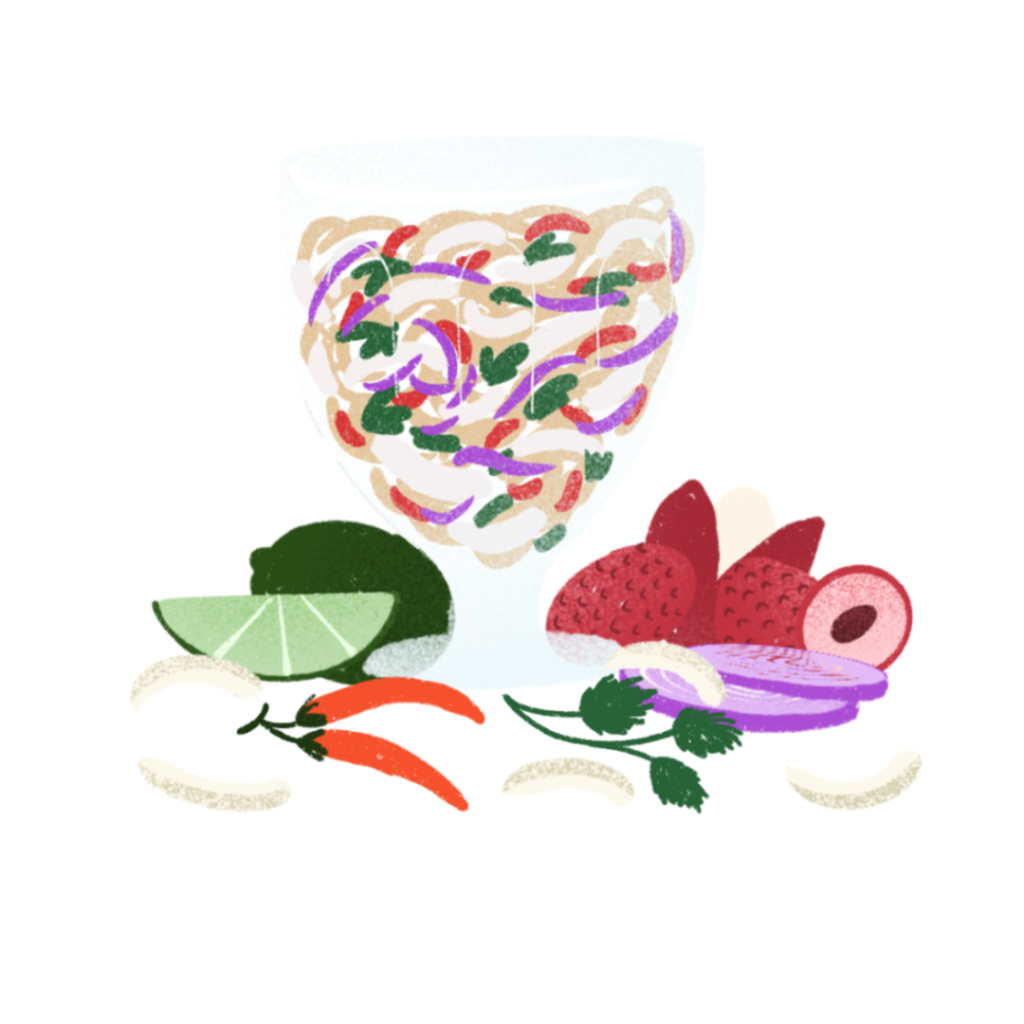 Ceviche de coco com lichia